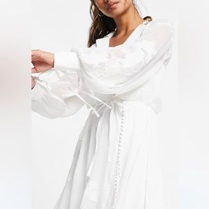 NWOT - ASOS DESIGN Embroidered wrap midi dress with satin & lace trim detail